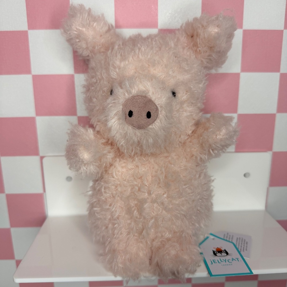 Jellycat Curvy Pig Plush Pink Curly Fur Stuffed Animal Toy New With Tags - Picture 1 of 12